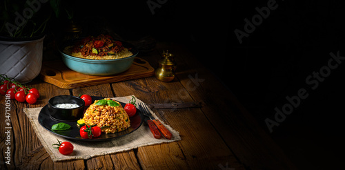 rustic bulgur fried with minced meat and vegetables