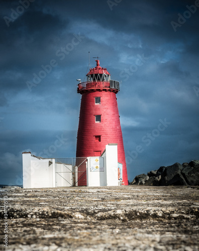 The red Poolbeg Lighthouse in Dublin port.