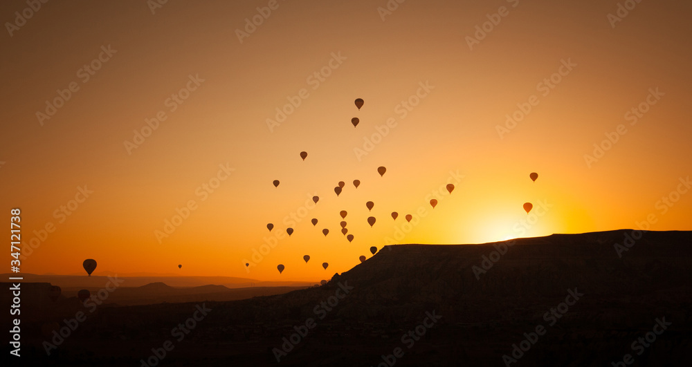 Hot air balloon flying in Cappadocia, Turkey.