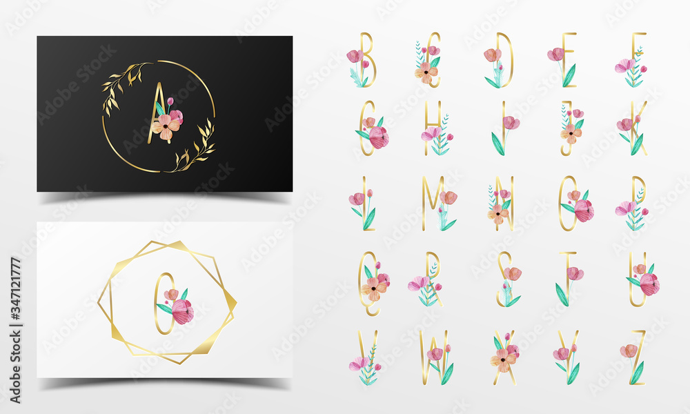 Beautiful alphabet collection with watercolor floral decoration