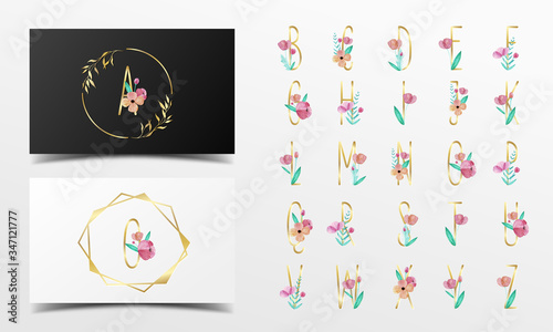 Beautiful alphabet collection with watercolor floral decoration