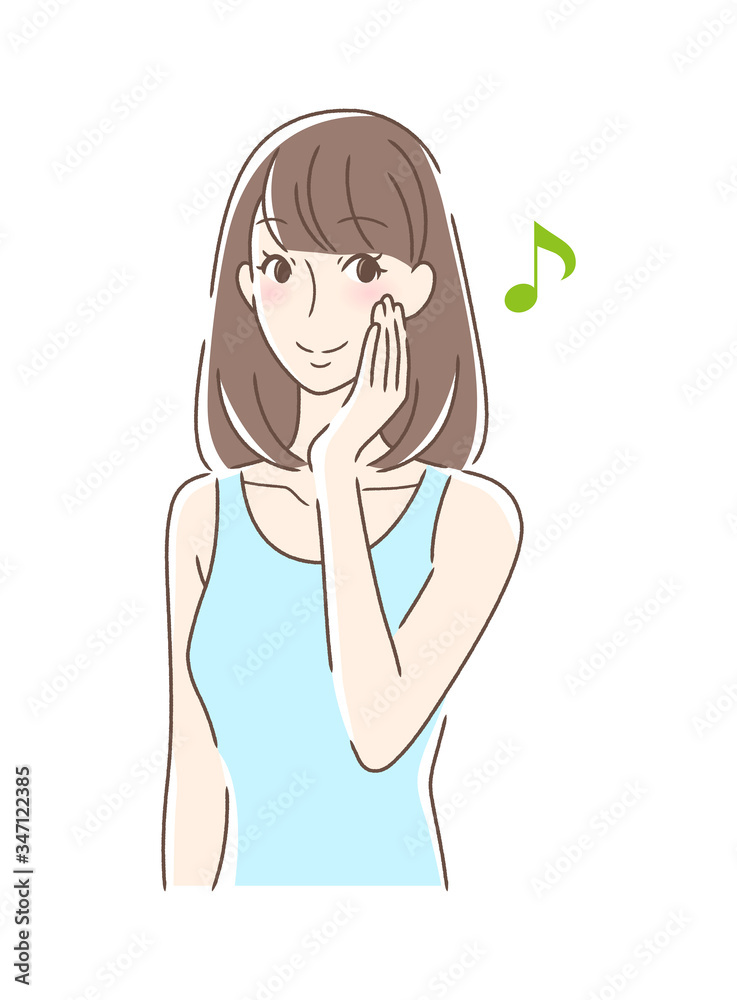笑顔で頬を触る女性
笑顔で頬を触る女性