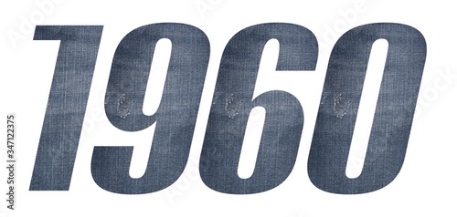 1960 with jeans fabric texture on white background.