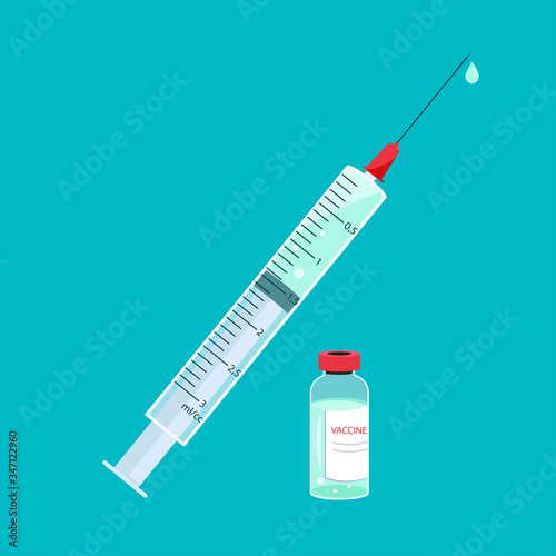 A syringe and a ampoule with the vaccine.