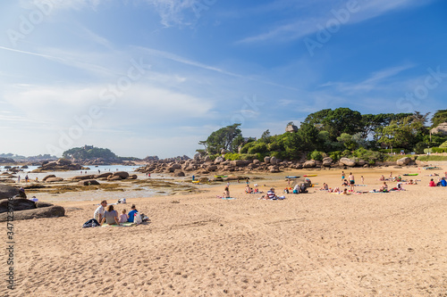 Perros-Guirec, France. Picturesque beach on the shore of Pink Granite