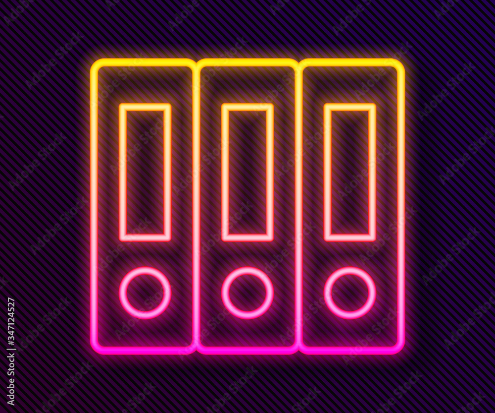 Glowing neon line Office folders with papers and documents icon isolated on black background. Office binders. Archives folder sign. Vector Illustration Glowing neon line Office folders with papers and documents icon isolated on black background. Office binders. Archives folder sign. Vector Illustration