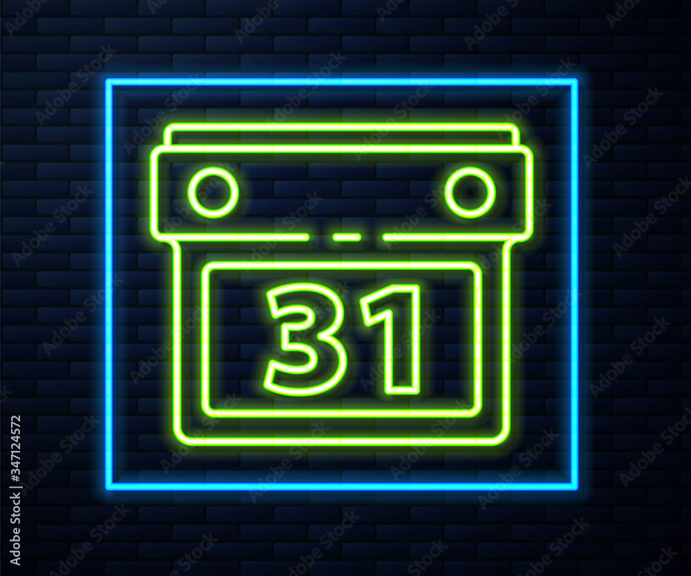 Glowing neon line Calendar icon isolated on brick wall background. Event reminder symbol. Vector Illustration Glowing neon line Calendar icon isolated on brick wall background. Event reminder symbol. Vector Illustration