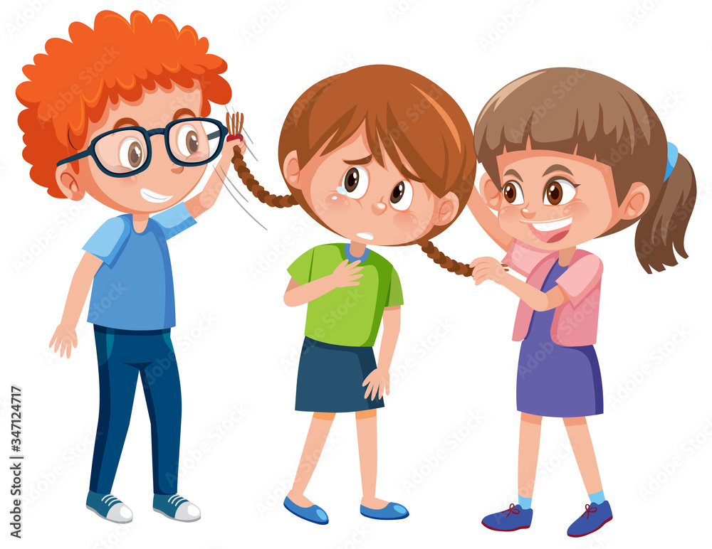Domestic violence with kid bullying the others on white background Domestic violence with kid bullying the others on white background