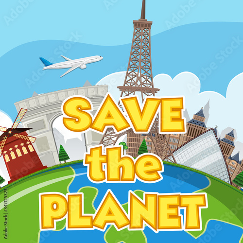 Poster design for happy earth day with buildings on earth