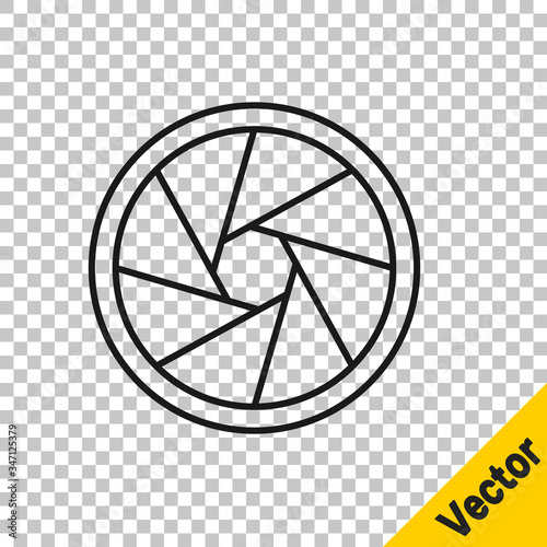 Black line Camera shutter icon isolated on transparent background. Vector Illustration
