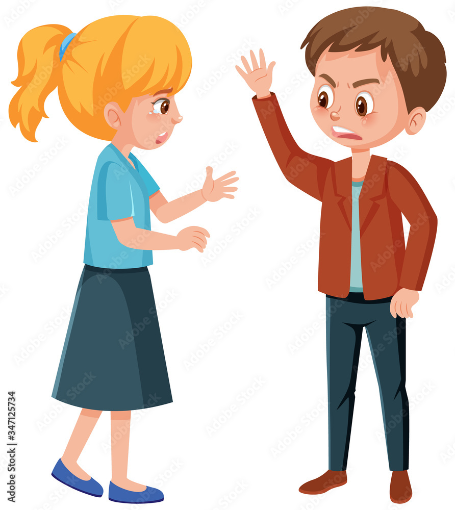 People having violence argument on white background People having violence argument on white background