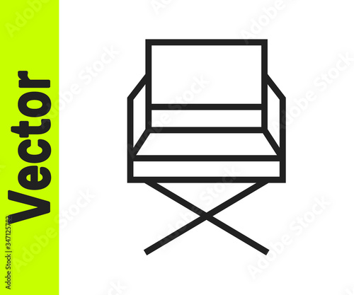 Black line Director movie chair icon isolated on white background. Film industry. Vector Illustration