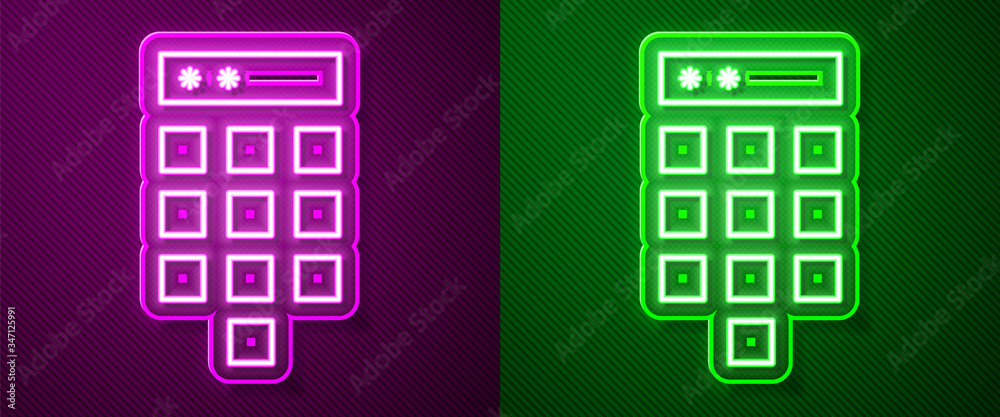 Glowing neon line Password protection and safety access icon isolated on purple and green background. Security, safety, protection, privacy concept. Vector Illustration