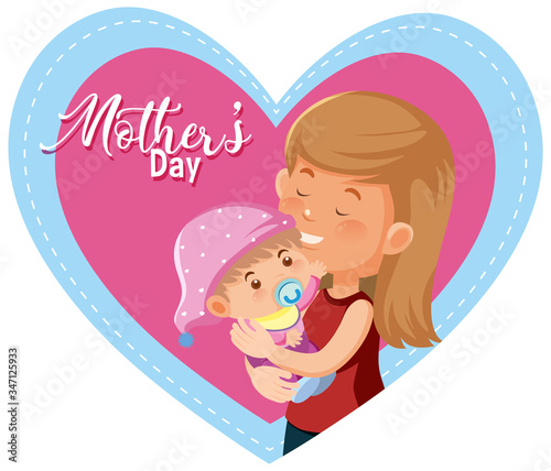Template design for happy mother's day with mom and baby