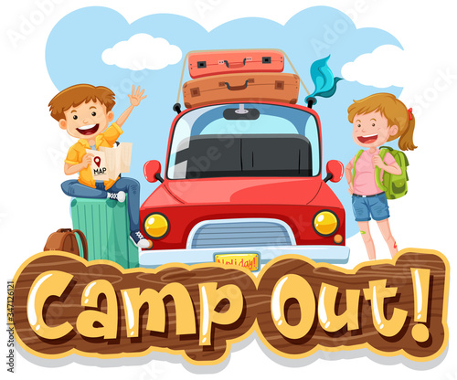 Font design for camp out with tent in the park