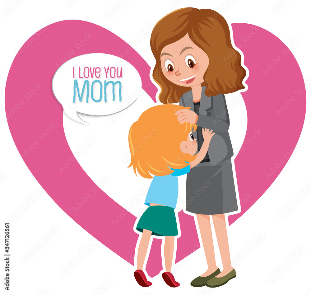 Template design for happy mother's day with mom and daughter