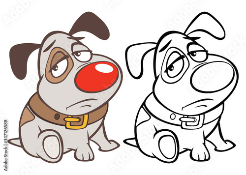 Vector Illustration of a Cute Cartoon Character Hunting Dog for you Design and Computer Game. Coloring Book Outline 