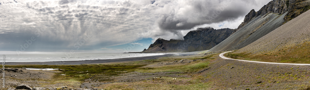 Icelandic Scenery panorama shot at a cloudy day