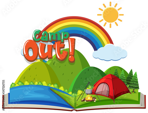 Font design for camp out with tent in the park