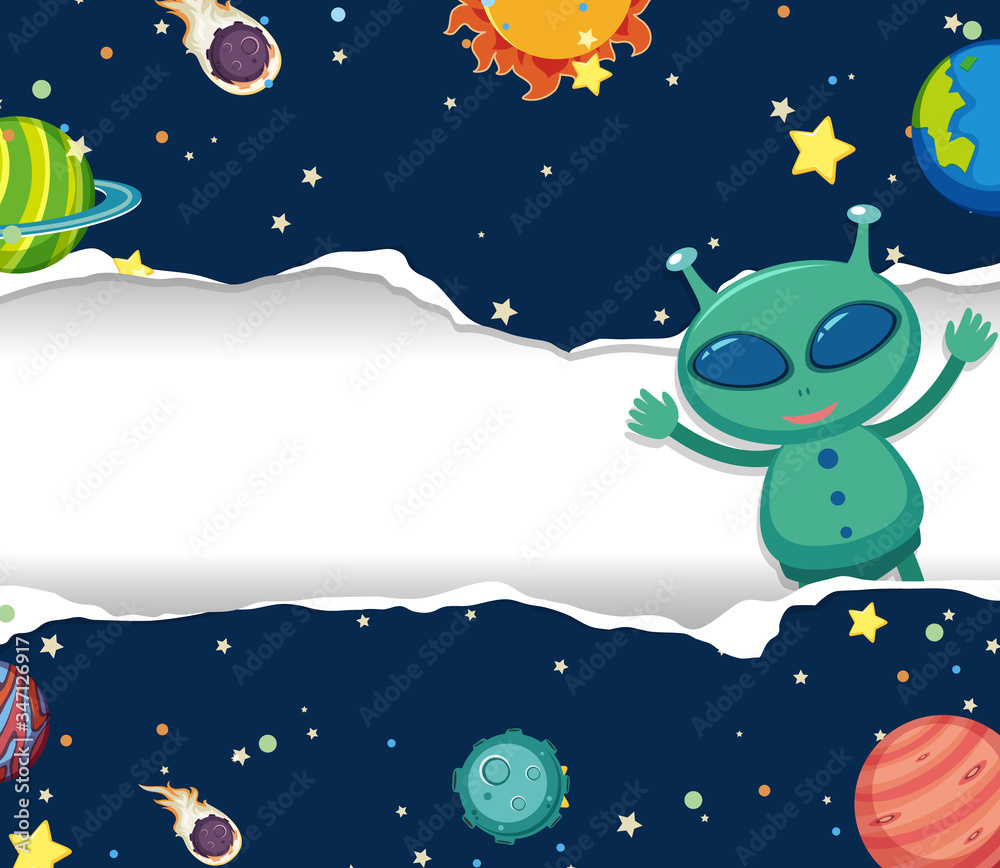 Naklejka premium Space theme background with alien in the space