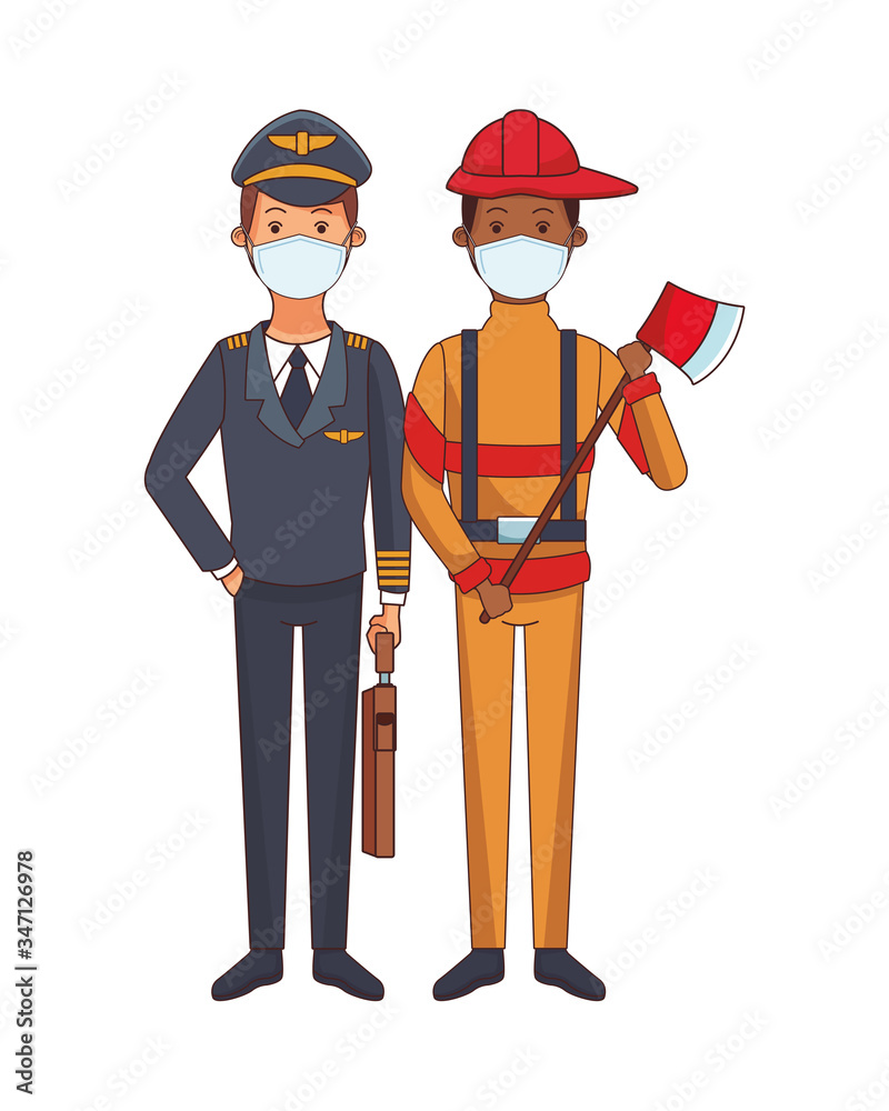 pilot and firefighter using face masks pilot and firefighter using face masks