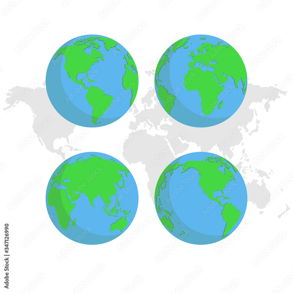 globes earth flat style with world map vector
