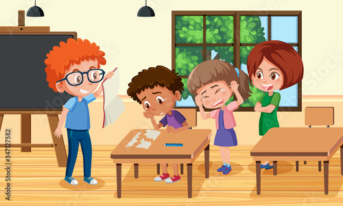 Scene with kid bullying their friend at school