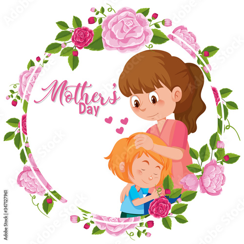 Template design for happy mother's day with mom and daughter