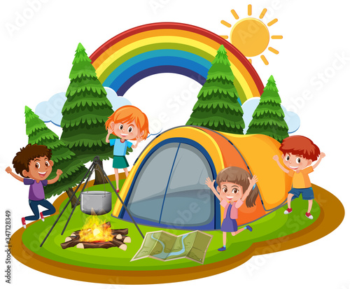 Scene with children playing in the park at daytime