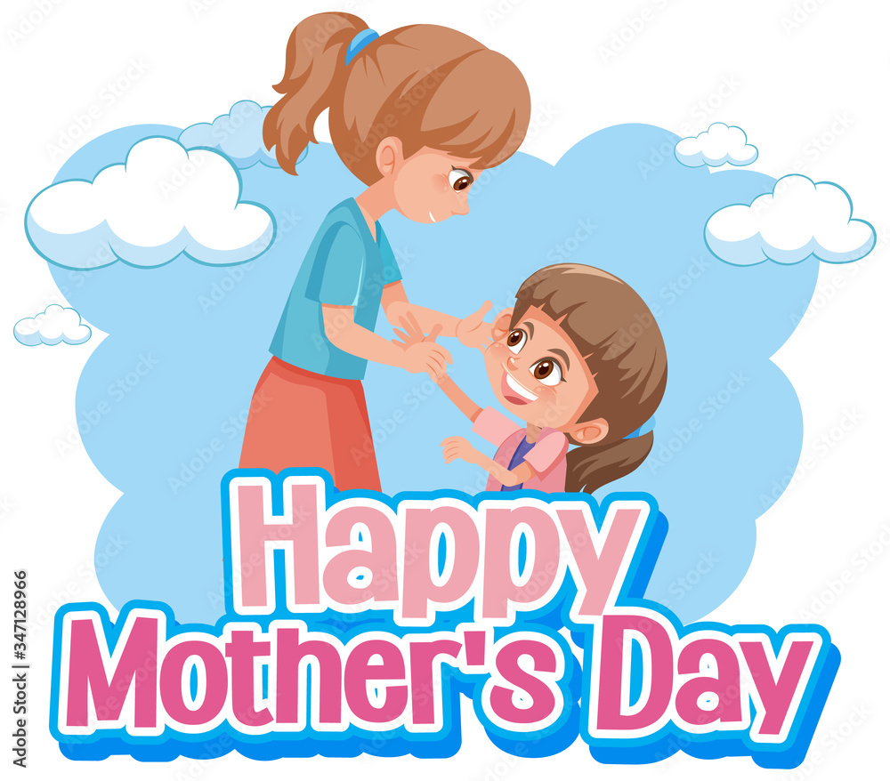 Template design for happy mother's day with mom and girl Template design for happy mother's day with mom and girl