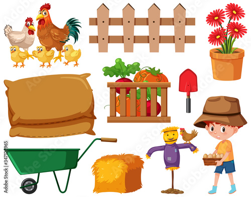Gardening set with chickens and equipments