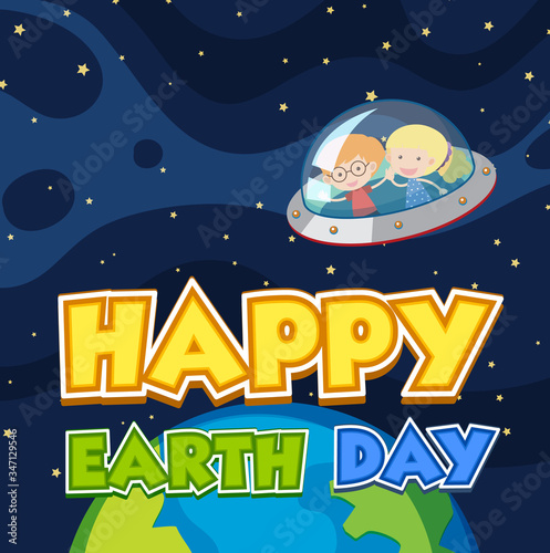 Fototapeta Naklejka Na Ścianę i Meble -  Poster design for happy earth day with kids in the space