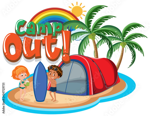 Font design for camp out with tent in the park