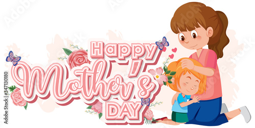 Template design for happy mother's day with mom and daughter