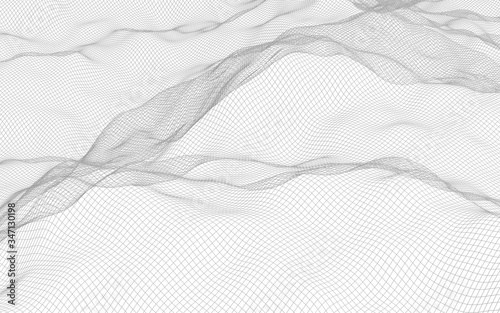 Abstract landscape on a white background. Cyberspace grid. hi tech network. 3d illustration