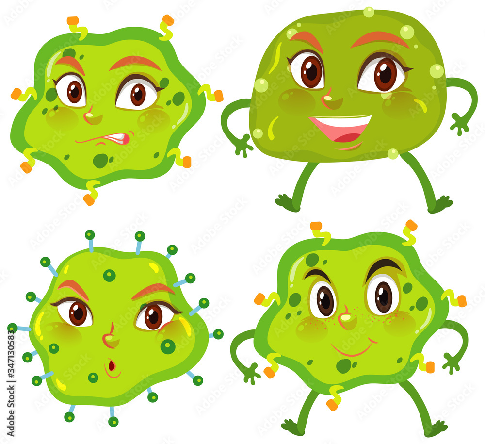 Virus cell with facial expression on white background Virus cell with facial expression on white background