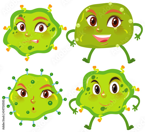 Virus cell with facial expression on white background