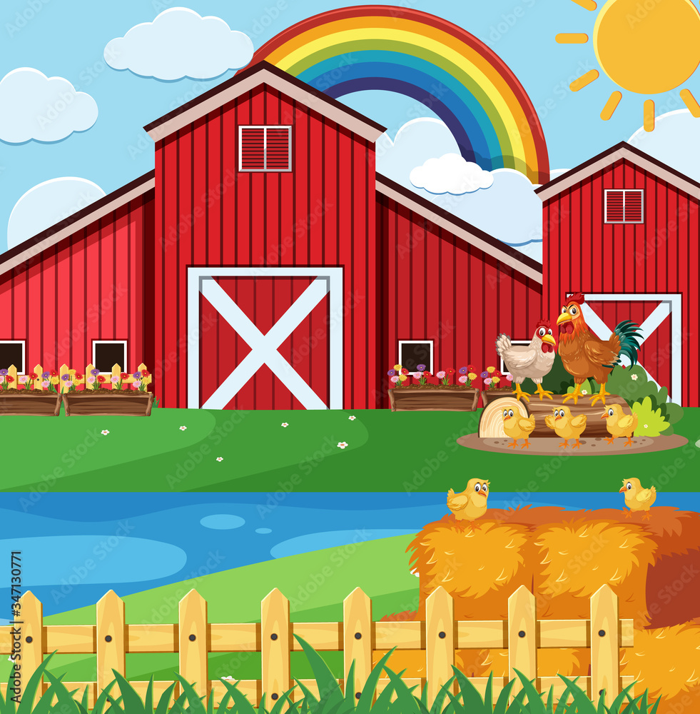 Fototapeta premium Farm scene with many chickens on the farm