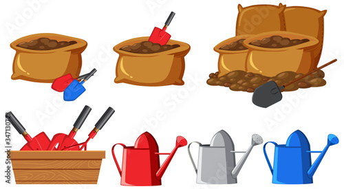 Gardening set with soil and watering can