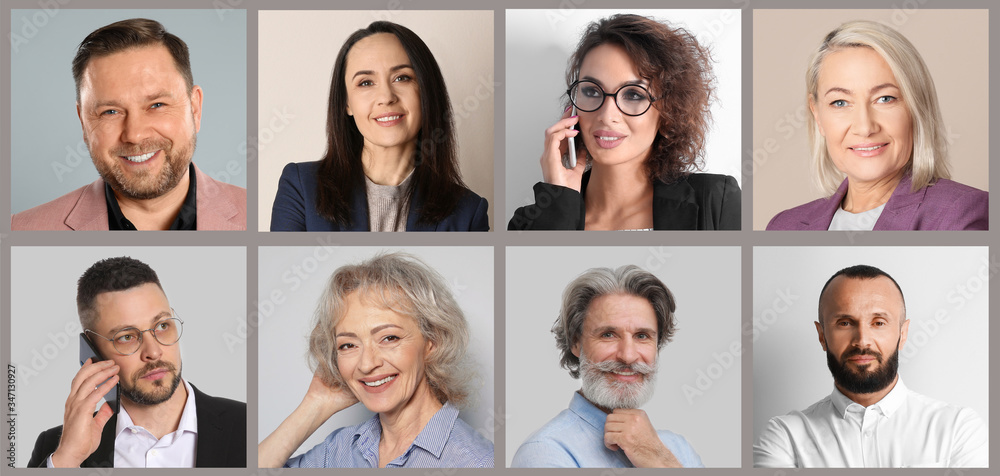 Collage with portraits of different business people. Banner design Collage with portraits of different business people. Banner design