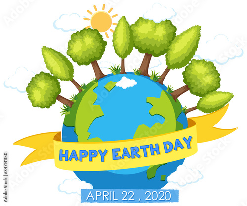 Poster design for happy earth day with forest on earth