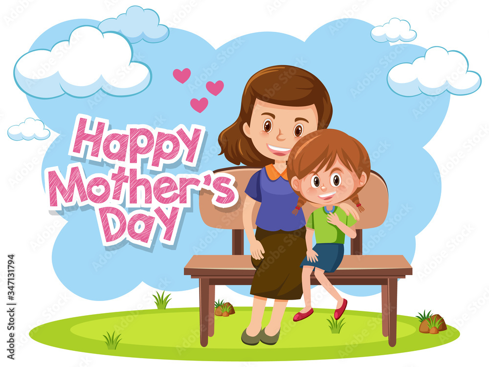 Template design for happy mother's day with mom and girl