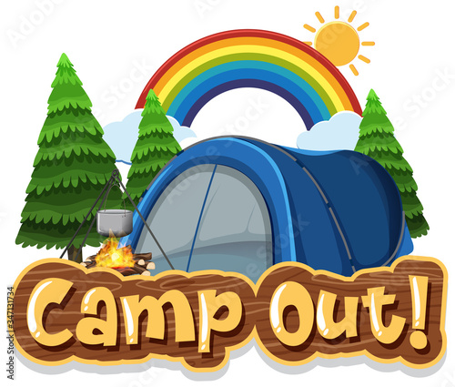 Font design for camp out with tent in the park