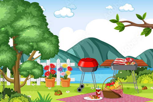 Background scene with BBQ in the park