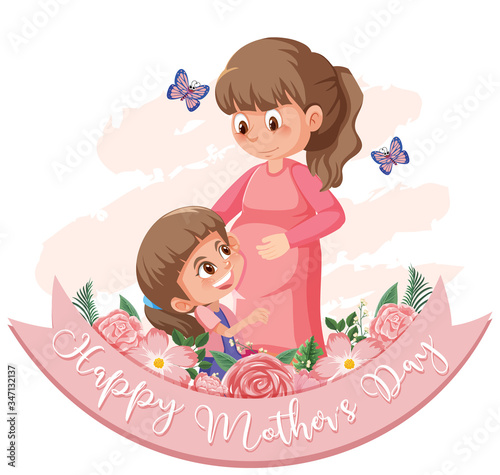 Template design for happy mother's day with mom and girl