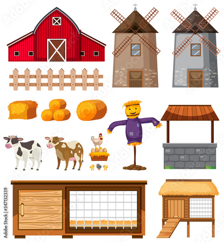 Set of gardening items on white background