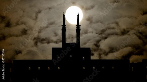 Iran: Amir Chakhmaq Complex by Night with Dark Atmosphere and Full Moon, Yazd photo