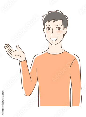 笑顔で手のひらを差し出す男性
