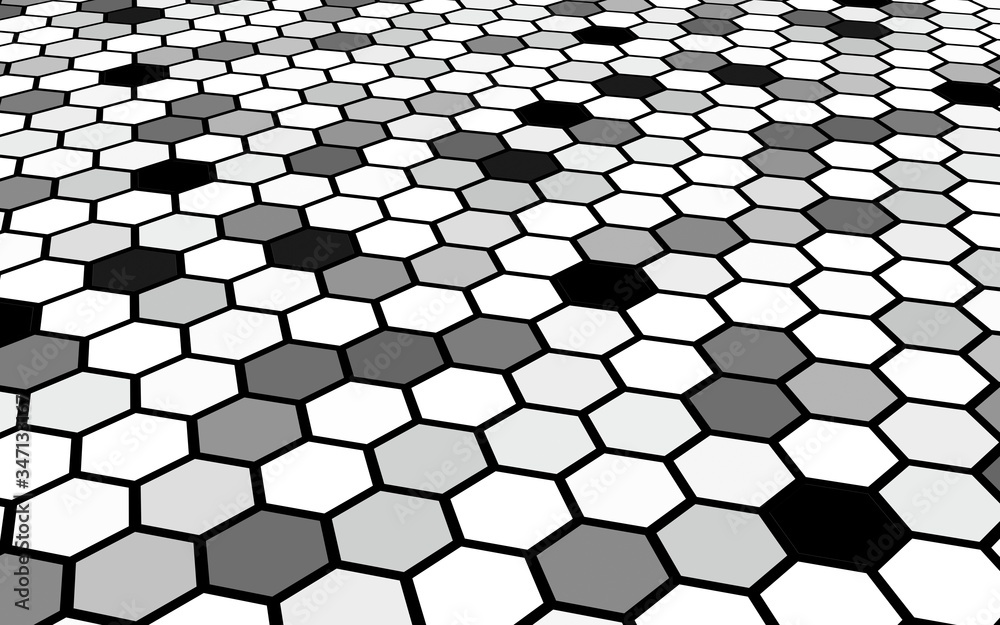 Honeycomb gray colored. Perspective view on polygon look like honeycomb. Isometric geometry. 3D illustration Honeycomb gray colored. Perspective view on polygon look like honeycomb. Isometric geometry. 3D illustration