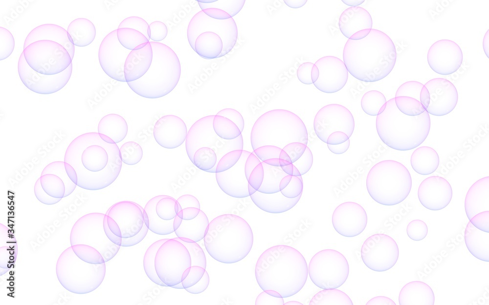 Pink colored background with purple bubbles. Wallpaper, texture purple balloons. 3D illustration